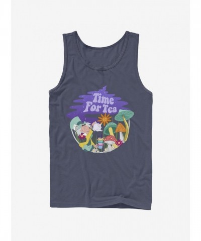 Disney Blue Alice in Wonderland Tea Party Cotton Tank for Men