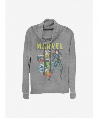 Marvel Girls Retro Avengers Cowl Neck Sweatshirt - Grey
