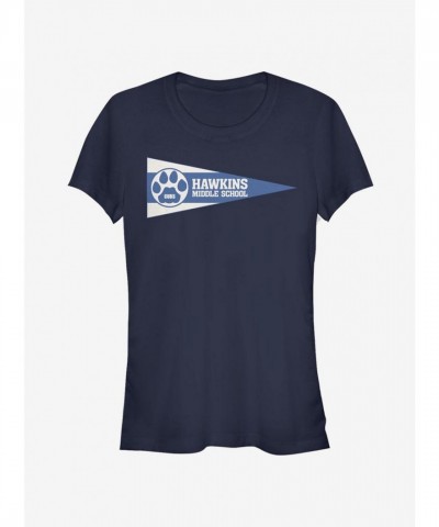 Stranger Things Hawkins Flag T-Shirt Blue for Girls