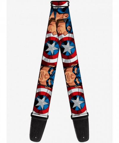 Marvel Captain America Shield Face Close-Up Guitar Strap, 2" Wide, Adjustable Length, USA Made