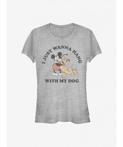 Disney Grey Mickey Mouse and Mickey Dog Lover T-Shirt for Girls