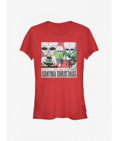 Star Wars Merry Cantina Christmas Tee for Girls - RED