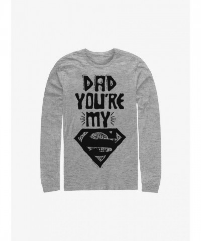 Superman Dad T-Shirt - Grey Long Sleeve Cotton for Men