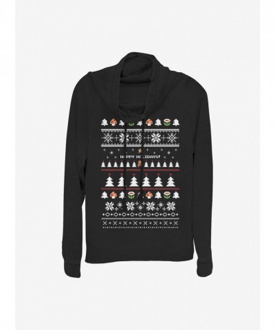 Nintendo Girls It's A Holiday Cowlneck Sweatshirt - Lightweight Black Option