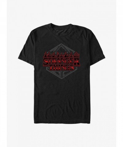 Stranger Things Badge Logo Dice T-Shirt - Black Unisex