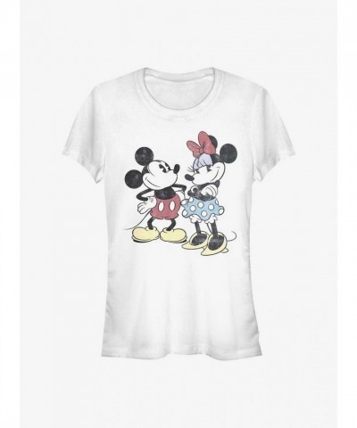 Disney Retro Mickey Minnie Girls T-Shirt - Junior Size White