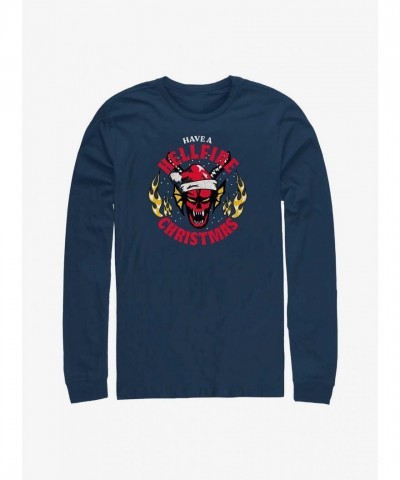 Stranger Things Hellfire Christmas Men's Long Sleeve T-Shirt - Blue