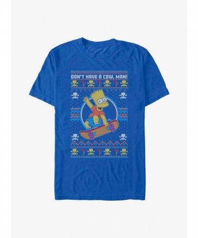 The Simpsons Bart Unisex Ugly Christmas T-Shirt - Blue