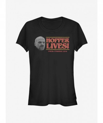 Stranger Things Alive Hopper Tee for Girls - Fitted Black