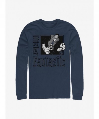 Marvel Fantastic Four Action Pose Men's Long Sleeve T-Shirt - Blue