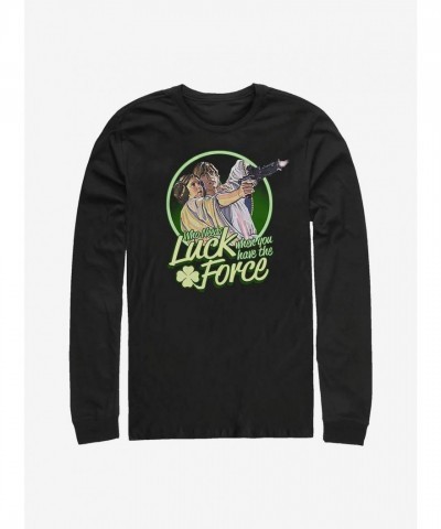 Star Wars Black Long-Sleeve T-Shirt with Lucky Force Design - Men's Size