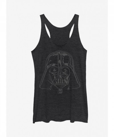 Star Wars Heather Black Racerback Tank Top for Girls Featuring Darth Vader Helmet