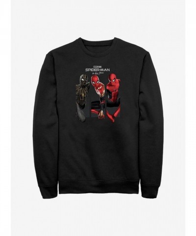 Marvel No Way Home Spider-Man Three Pose Unisex Crew Sweatshirt - Black