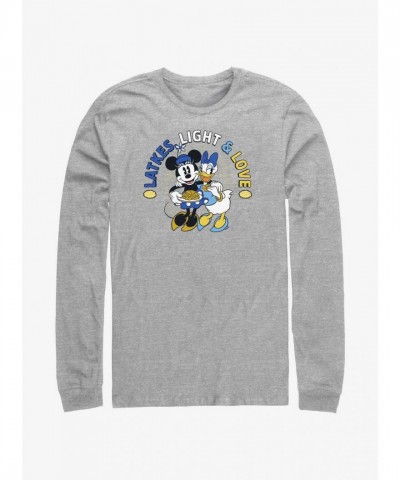 Disney Grey Long-Sleeve T-Shirt Featuring Mickey, Minnie, and Daisy Latkes Light & Love Design for Men