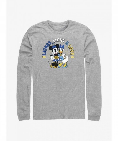 Disney Grey Long-Sleeve T-Shirt Featuring Mickey, Minnie, and Daisy Latkes Light & Love Design for Men