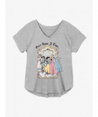 Disney Vintage Princesses Plus Size V-Neck Tee for Girls - Grey