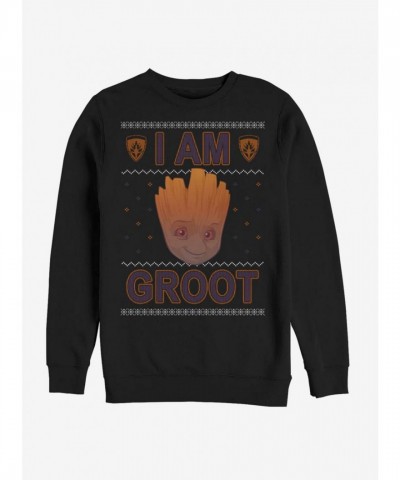 Marvel's Guardians of The Galaxy Ugly Christmas Crewneck - Black Groot Sweatshirt for Men