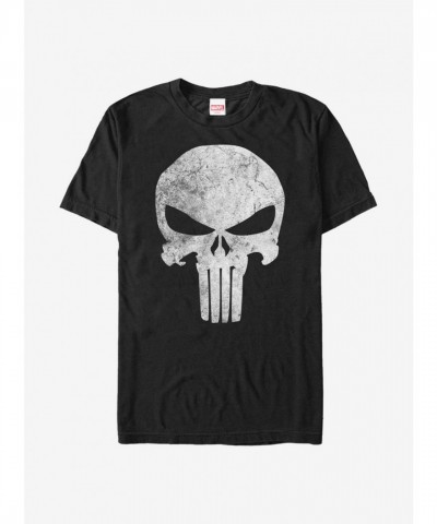 Marvel Punisher Black T-Shirt with Distressed Skull Design - Men's Sizes