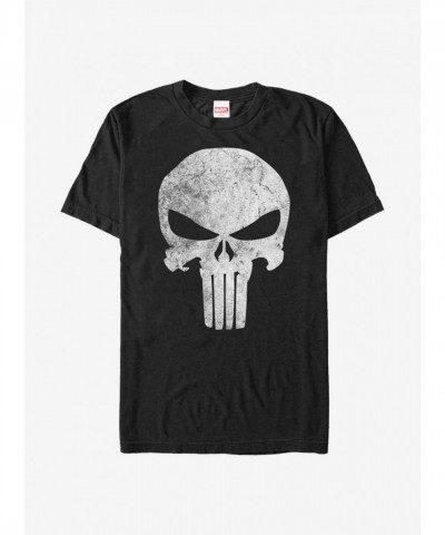 Marvel Punisher Black T-Shirt with Distressed Skull Design - Men's Sizes