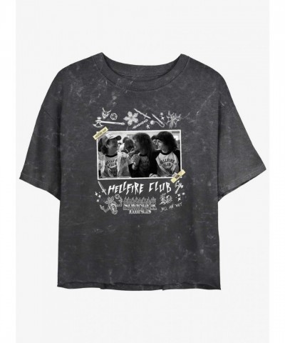 Stranger Things Hellfire Club Crop T-Shirt for Girls - Mineral Wash Multi