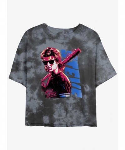 Stranger Things Steve Mineral Wash Crop T-Shirt for Girls - Multi Colors
