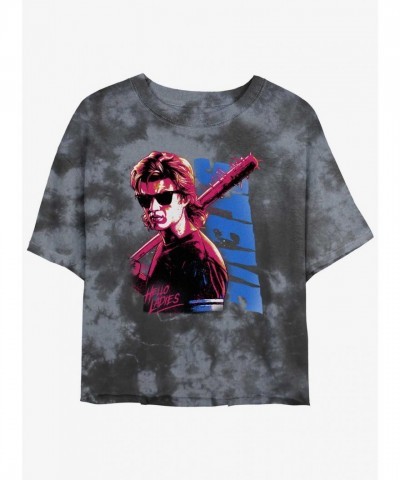 Stranger Things Steve Mineral Wash Crop T-Shirt for Girls - Multi Colors