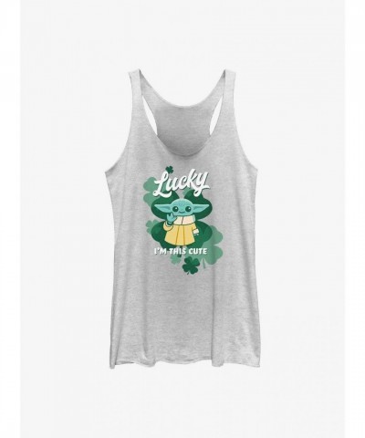 Star Wars Mandalorian Grogu Lucky Charm Girls Tank Top - Heather White