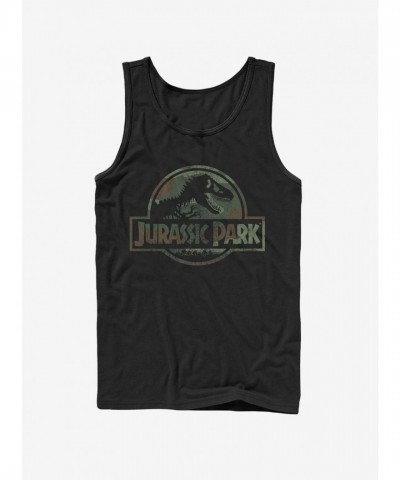 Jurassic Park Camo T-Rex Logo Tank Top - Unisex Black