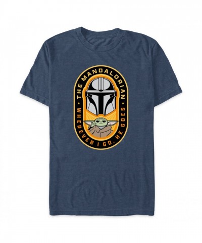 Mandalorian Grogu ''Wherever I Go, He Goes'' Soft Blue T-Shirt for Adults