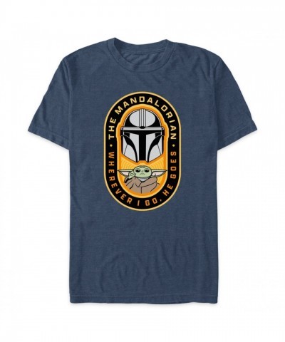 Mandalorian Grogu ''Wherever I Go, He Goes'' Soft Blue T-Shirt for Adults