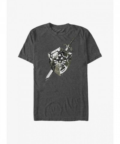 The Legend of Zelda Hyrule Emblem Shield Sword Grey Big Tall T-Shirt for Men