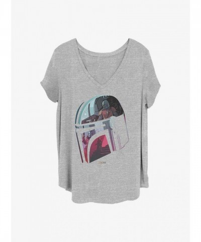 Mandalorian Helmet Inspired Plus Size Grey T-Shirt for Girls