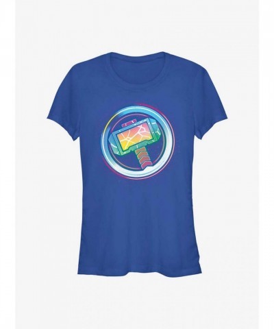 Marvel Girls T-Shirt with Thor Hammer Icon - Lightweight Blue