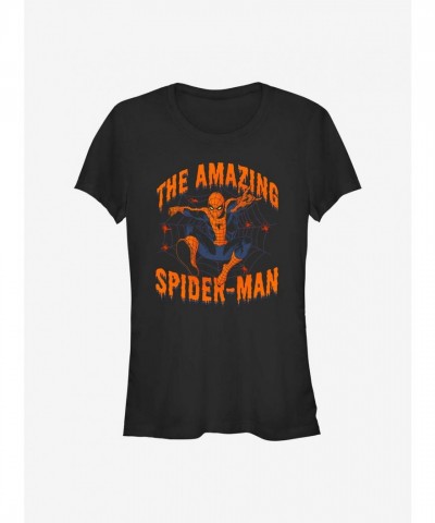 Marvel Girls' Halloween T-Shirt - Spider-Man Graphic Print in Black Marvel Girls' Halloween T-Shirt - Spider-Man Graphic Print in Black