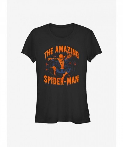 Marvel Girls' Halloween T-Shirt - Spider-Man Graphic Print in Black