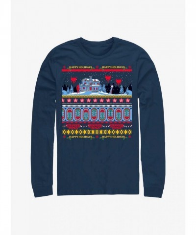 Stranger Things Creel House Cotton Long Sleeve Shirt - Blue Men's