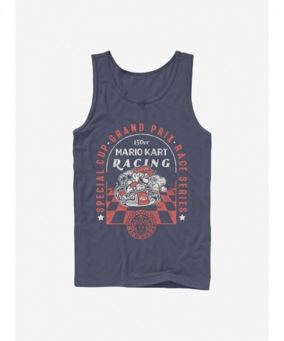 Super Mario Blue Checkered Cotton Tank Top - Men's Size