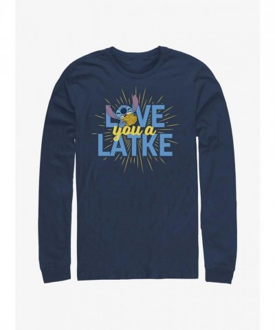 Disney Lilo & Stitch Blue Long-Sleeve T-Shirt for Men - Hanukkah Love You A Latke