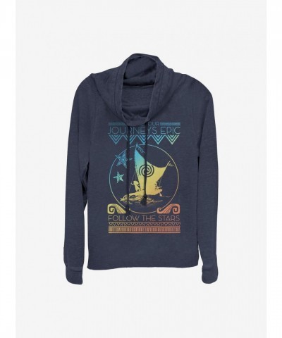 Disney Moana By Starlight Lightweight Cowlneck Top - Blue Junior Girls Sweatshirt