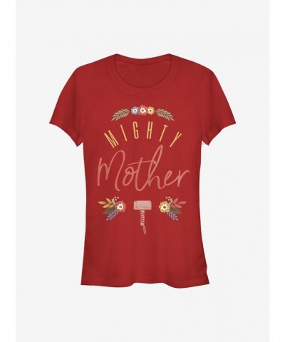 Marvel's Thor Mighty Mom Flowered Junior Girls T-Shirt - Red