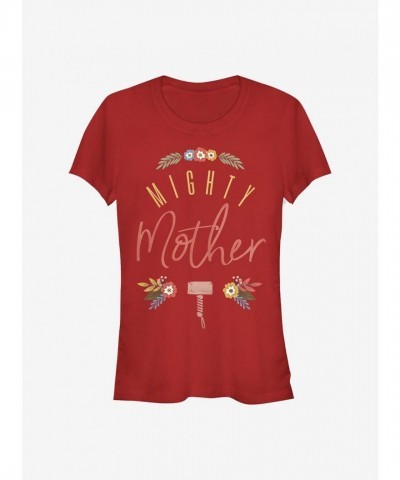 Marvel's Thor Mighty Mom Flowered Junior Girls T-Shirt - Red
