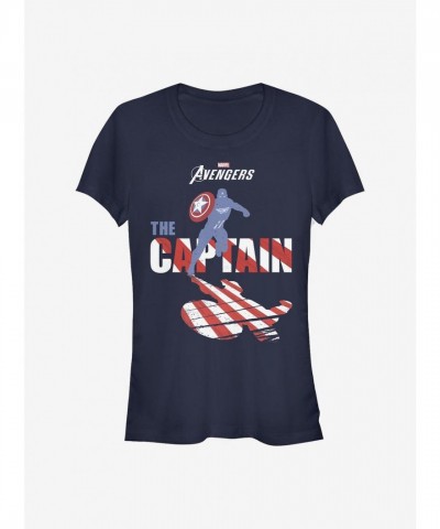 Marvel Girls Captain America T-Shirt - Junior Size Blue