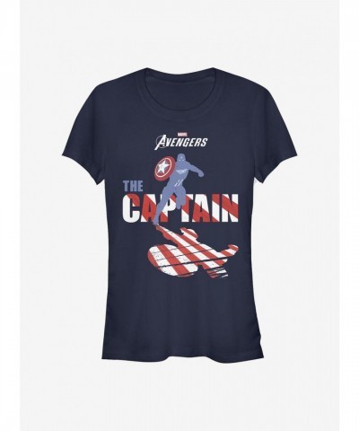 Marvel Girls Captain America T-Shirt - Junior Size Blue