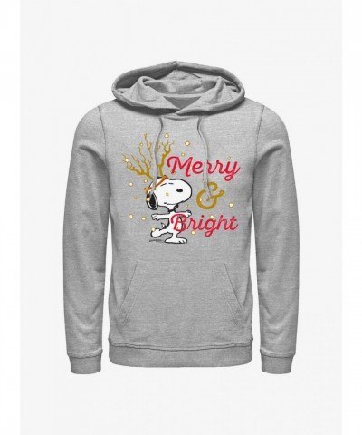 Peanuts Merry & Bright Reindeer Snoopy Hoodie - Men's Grey