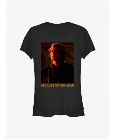 Obi-Wan Kenobi Themed Lightweight Cotton Girls T-Shirt - Black