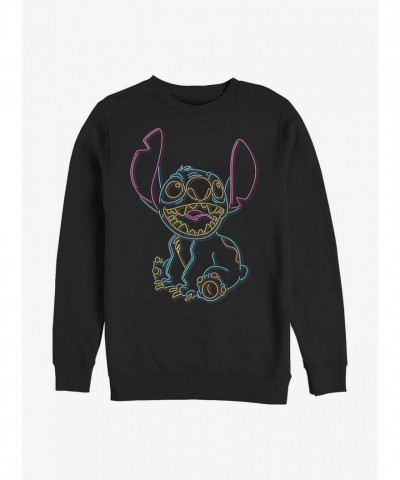 Disney Neon Stitch Crewneck Sweatshirt for Men - Black