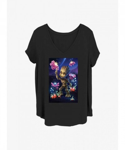 Marvel Girls Plus Size Groot T-Shirt - Black