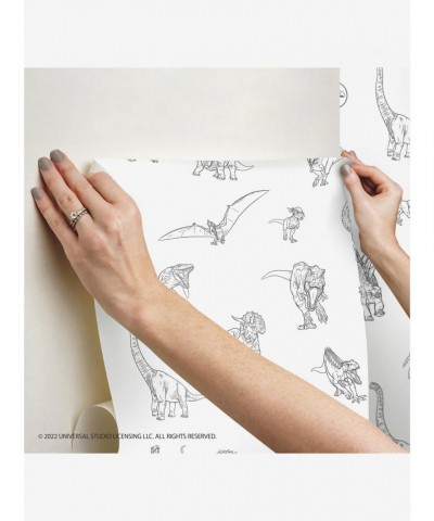 Jurassic World Dinosaurs Peel & Stick Vinyl Wallpaper - Black & White Line Art