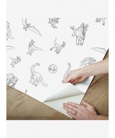 Jurassic World Dinosaurs Peel & Stick Vinyl Wallpaper - Black & White Line Art