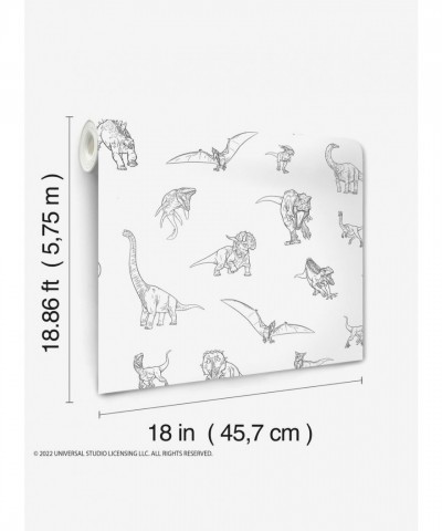 Jurassic World Dinosaurs Peel & Stick Vinyl Wallpaper - Black & White Line Art